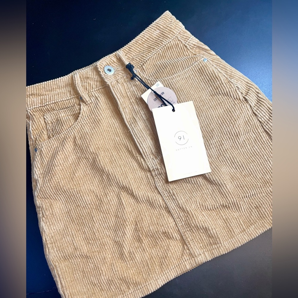 Cotton:On Woven Havana Cord Mini Skirt in Camel Size 2 NWT